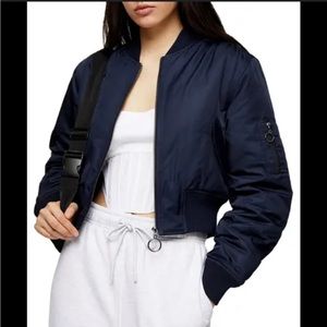 Topshop Navy Blue Cropped Bomber